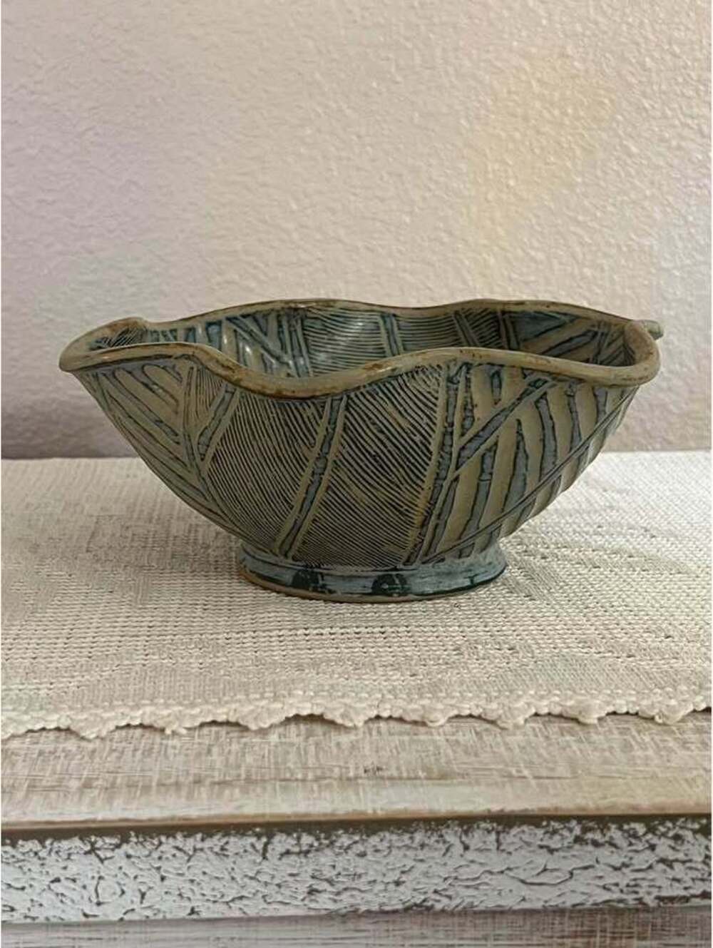 Michael Kaplenk Studio Art Pottery Bowl Blue & Grey Stoneware Ceramic Handmade